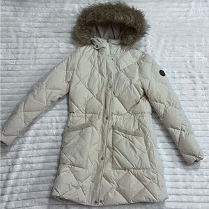 Ralph Lauren Cream Colored Puffer Coat with Faux Fur Hood
